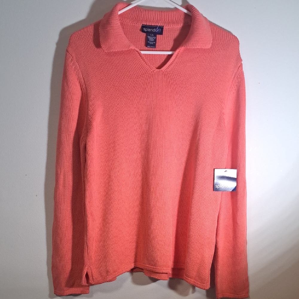 Splendid V-Neck Sweater in Coral